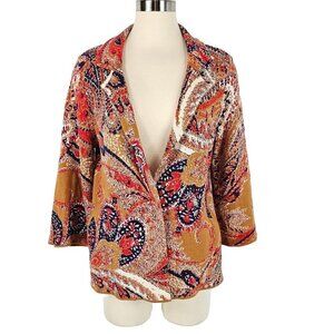 Moth Anthropologie Womens Paisley Intarsia Blazer M Boho Retro Sweater Cardigan